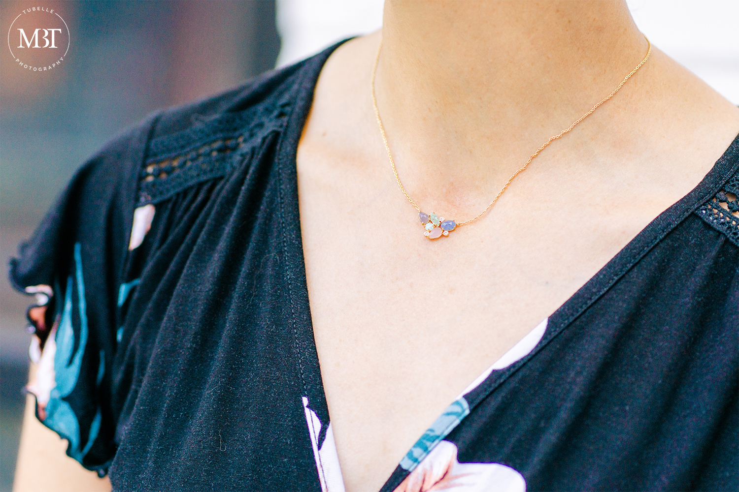 closeup shot of a dainty gold necklace, fashion session taken in Arlington, Virginia by a lifestyle photographer in Northern, Virginia