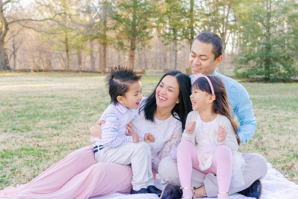 family laughing during their family session in Chantilly, Virginia