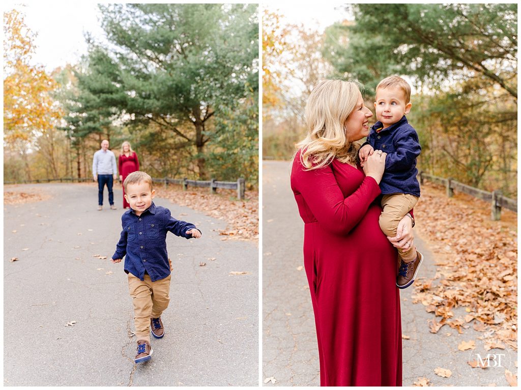 family portrait while playing during their family session at Lake Ridge Park Marina by a Virginia family photographer