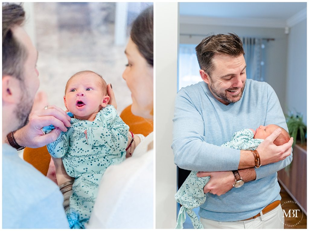 baby boy held by parents during their in home newborn session in Reston, Virginia taken by a NoVa newborn photographer