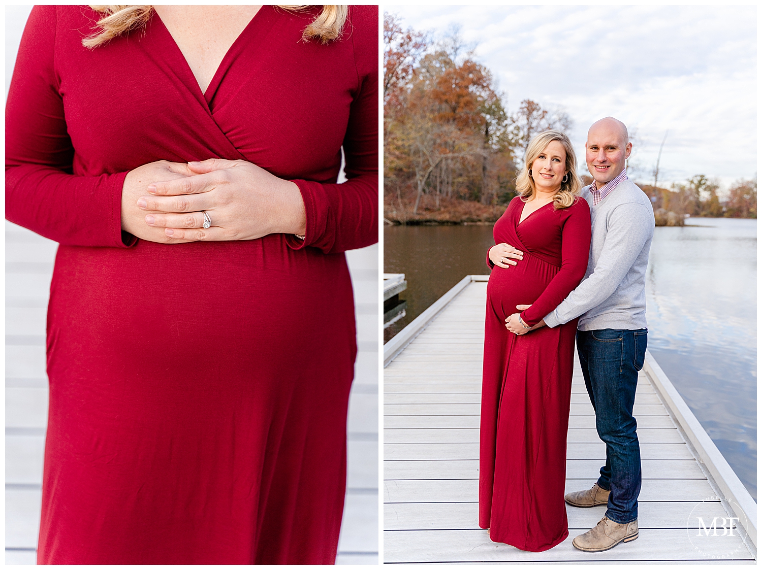 expecting couple during their maternity session in Lake Ridge Park Marina taken by a Washington, DC maternity photographer