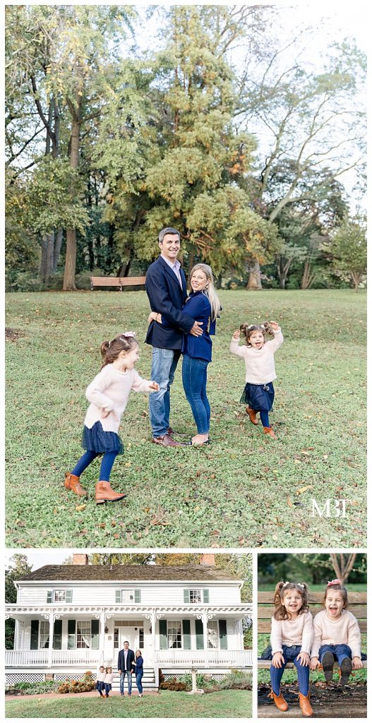 collage of family photos taken at Cherry Hill Farm Park in Falls, Church Virginia, by TuBelle Photography, a Virginia family photographer