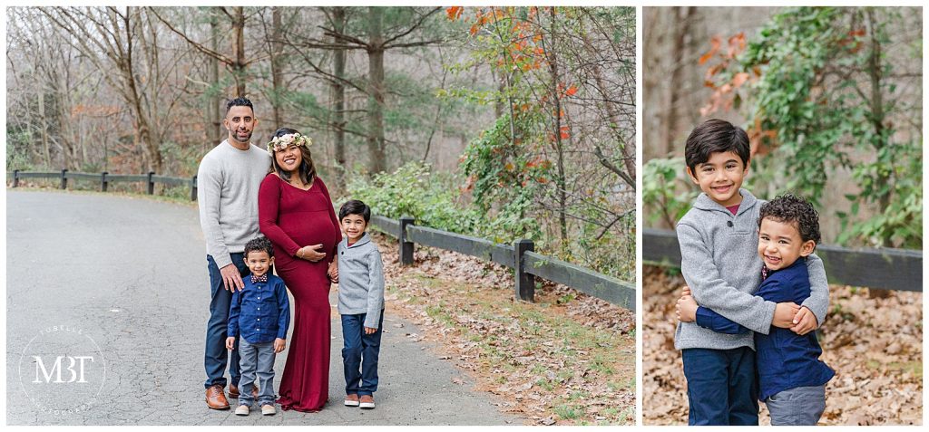 family of 4 during their maternity photos at Lake Ridge Marina in Woodbridge, Virginia, taken by TuBelle Photography, a Virginia maternity photographer