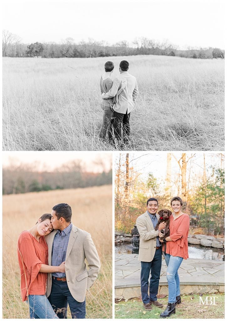 couple with their dog in an open field, Fairfax, Virginia family photography