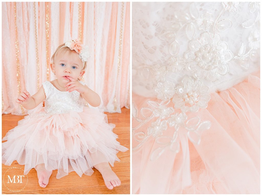 baby during her cake smash photos in Gainesville, Virginia by TuBelle Photography, a Northern Virginia cake smash photographer