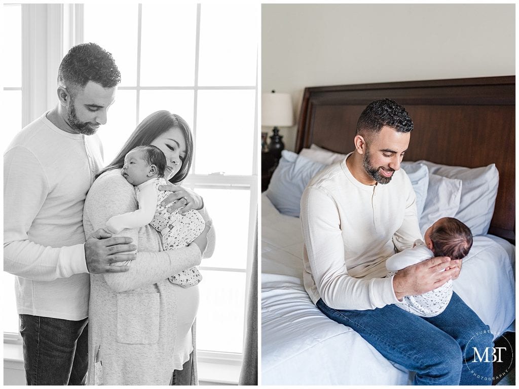 baby girl adored by parents during their in home newborn portraits in Gainesville, Virginia, taken by TuBelle Photography, a NoVa newborn photographer