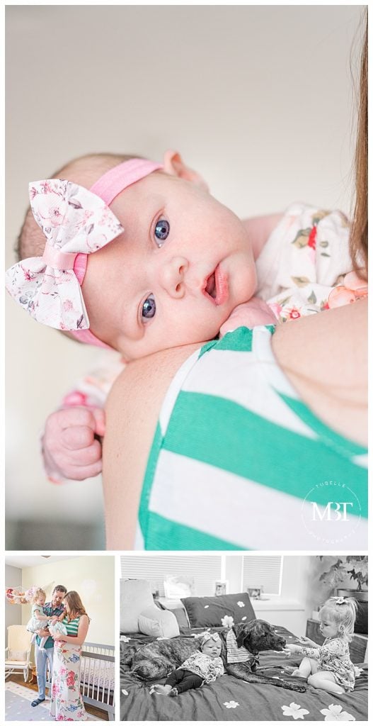 collage of lifestyle newborn photography taken in Northern Virginia by TuBelle Photography, a Virginia newborn photographer