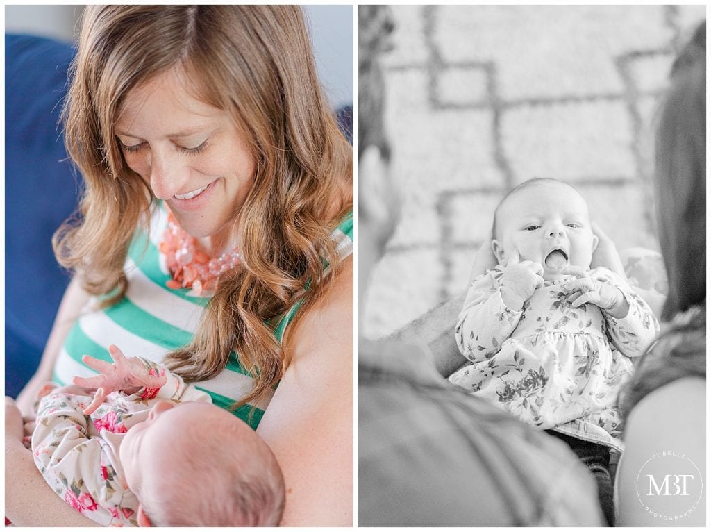 parents and baby girl during their lifestyle newborn photos taken in Springfield, Virginia, by TuBelle Photography, a NoVa newborn photographer