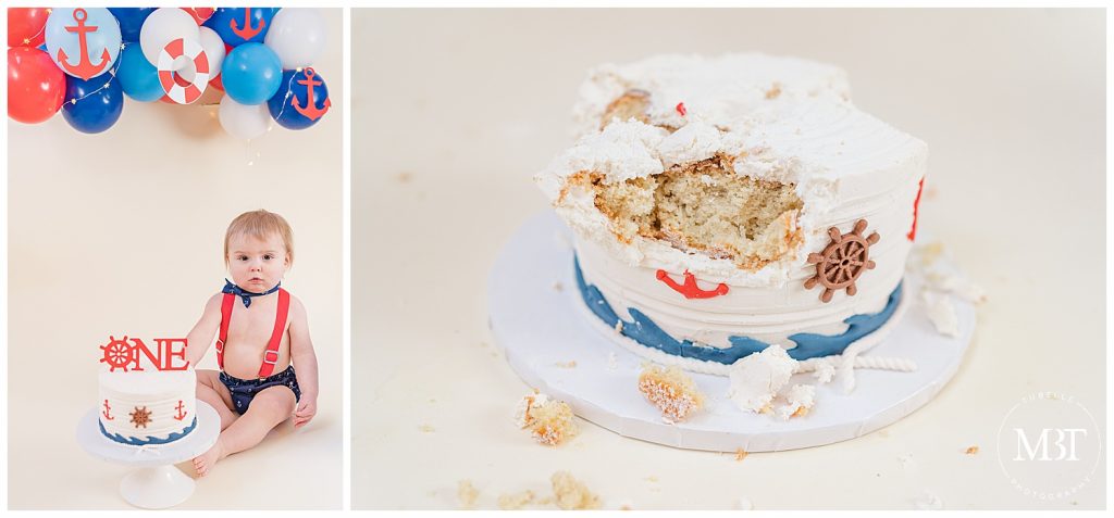 baby boy during his nautical themed cake smash photos in Reston, Virginia taken by TuBelle Photography, a NoVa cake smash photographer