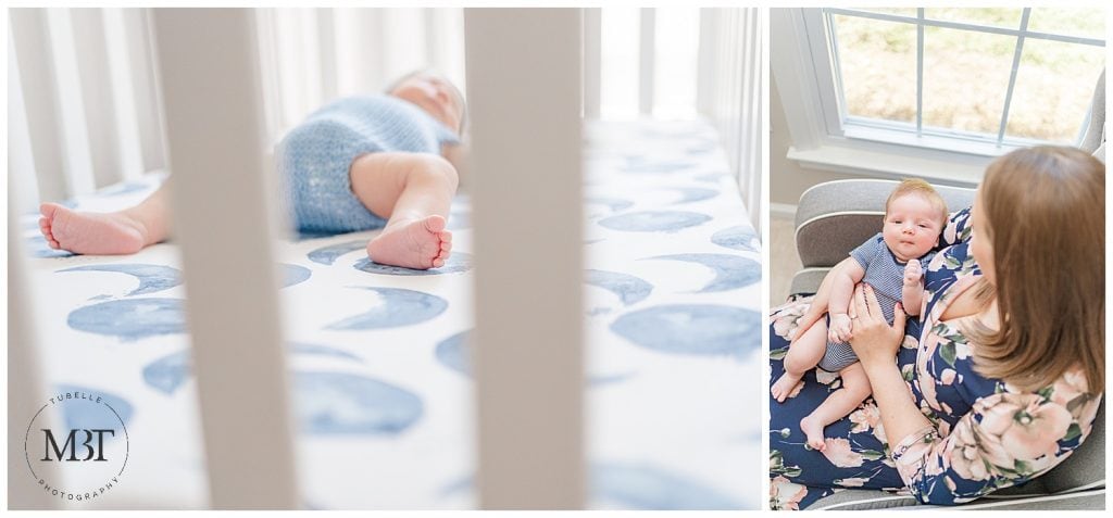 mom & baby boy during their in home newborn photos taken in Bristow, Virginia taken by TuBelle Photography, a Northern Virginia newborn photographer