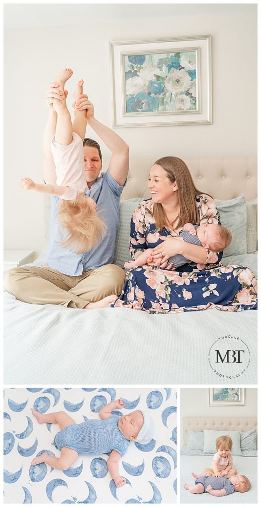 collage of lifestyle newborn photography taken in Bristow, Virginia taken by TuBelle Photography, a Northern Virginia newborn photographer
