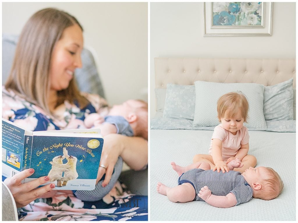 mom & kids during their lifestyle newborn photography taken in Bristow, Virginia taken by TuBelle Photography, a Prince William County newborn photographer