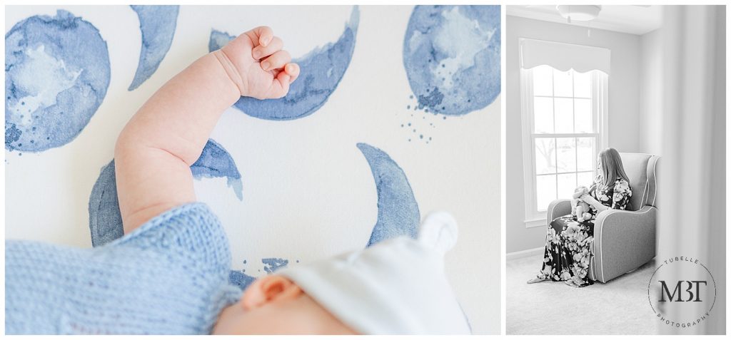 mom & baby during their lifestyle newborn photos taken in Bristow, Virginia taken by TuBelle Photography, a Northern Virginia newborn photographer