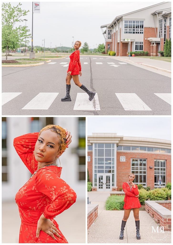 girl walking at Patriot High School during senior photography, taken in Nokesville, Virginia by TuBelle Photography, a Northern Virginia senior photographer
