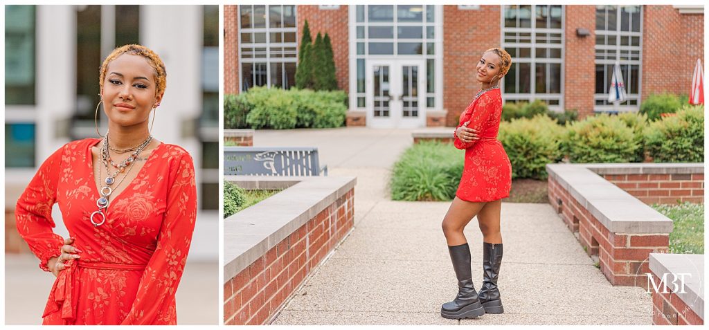 girl outside Patriot High School during senior photography, taken in Nokesville, Virginia by TuBelle Photography, a Northern Virginia senior photographer