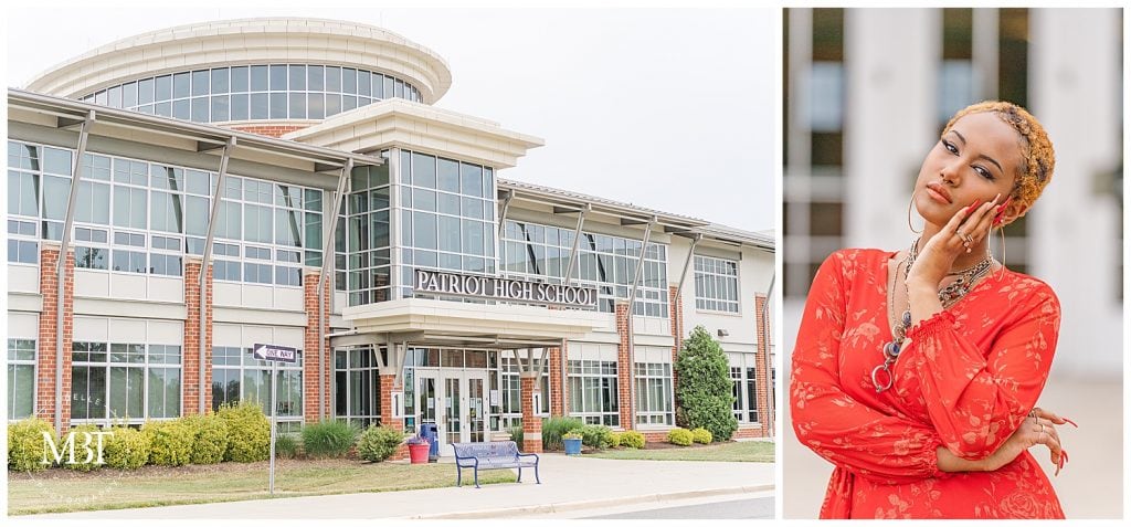 girl outside Patriot High School during her senior portraits, taken in Nokesville, Virginia by TuBelle Photography, a Northern Virginia senior photographer