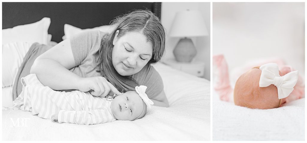 in home newborn photos in nothern virginia taken by Arlington Virginia Photographer TuBelle Photography with mom and baby girl
