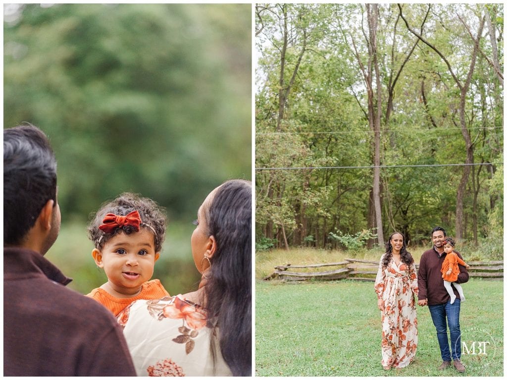 Ellanor C. Lawrence Park fall family session with mom and dad holding baby girl. Taken by Tubelle Photography, a Northern Virginia Photographer. class=