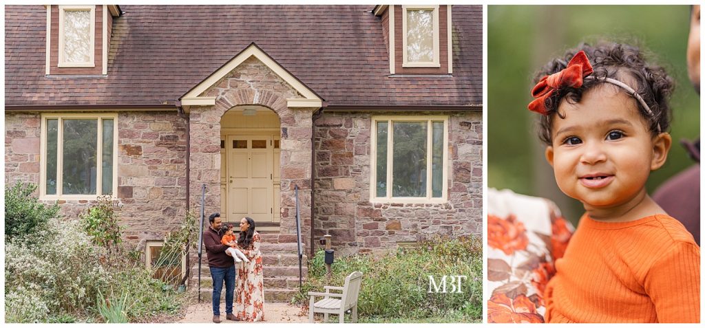 Fall family portraits with baby girl, mom and dad taken by Tubelle Photography, a Northern Virginia Photographer. class=