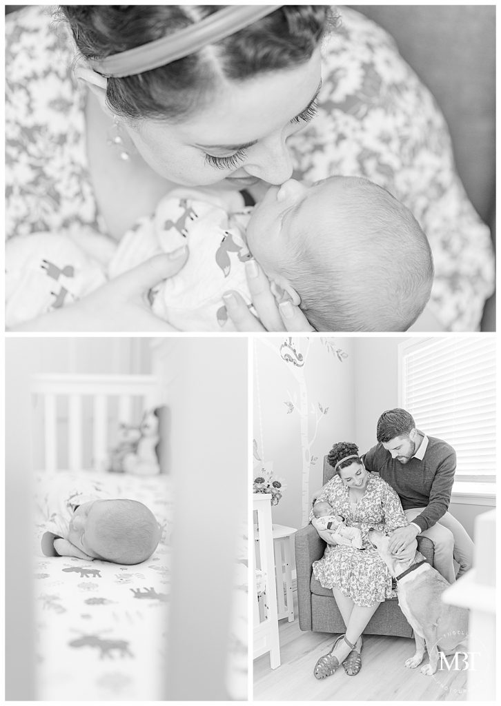 Family of 4, including dog during their lifestyle newborn session in NoVa