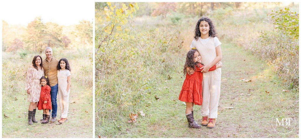 Mom, Dad and two daughters hug for their fall minis taken by TuBelle Photography, a DMV Photographer.