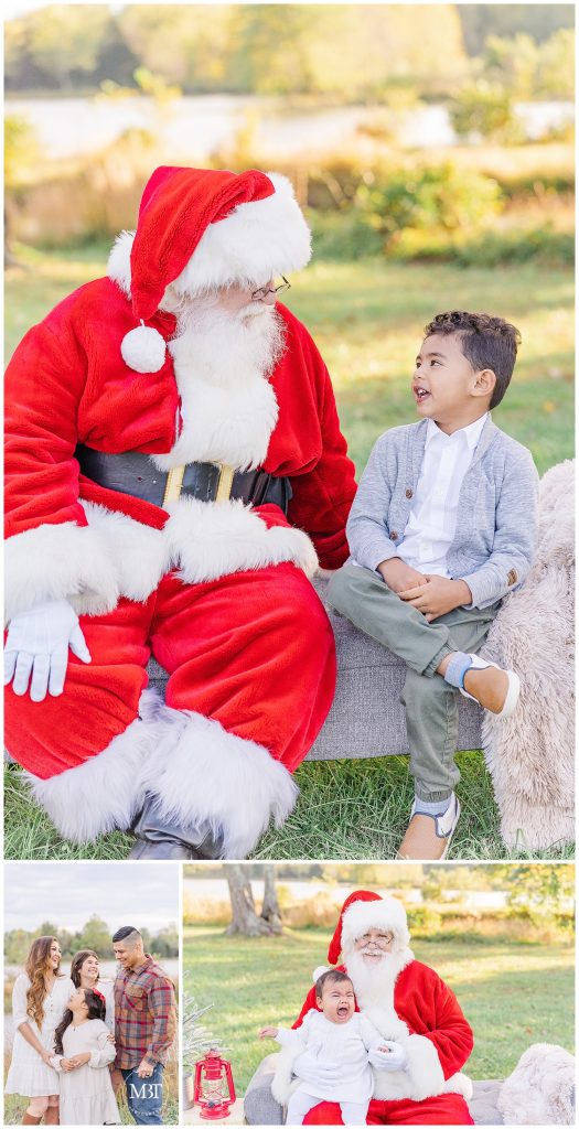 Families posing with Santa for their Chirstmas Mini Sessions in Northern Virginia, taken by TuBelle Photography, a NoVa Family Photographer.